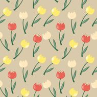 Floral Seamless Pattern Background with Tulips Vector Illustrati N5