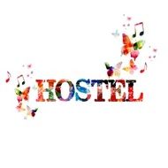 Colorful vector &quot;HOSTEL&quot; background with butterflies