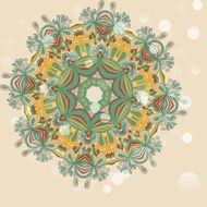 Circle mandala lace hand-drawn kaleidoscope ornament vector card