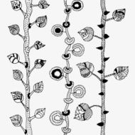 Set of hand-painted trees Seamless pattern or border N2