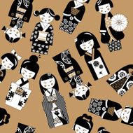 Traditional japanese doll Kokeshi dolls Seamless background pattern