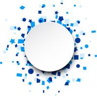 Round paper card over blue confetti