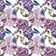 Seamless pattern with flowers Watercolor illustration N3