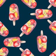 Vector watercolor icecream popsicle seamless pattern N2
