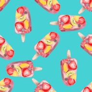 Vector watercolor icecream popsicle seamless pattern N3