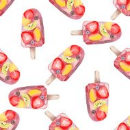 Vector watercolor icecream popsicle seamless pattern N4