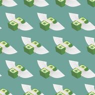 Dollars Cash with wings seamless pattern Vector backgroundÂ