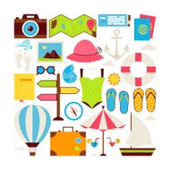 Flat Style Vector Collection of Summer Vacation and Travel Objects