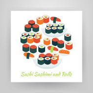 Flat Style Circle Vector Set of Food Sushi Sashimi Rolls