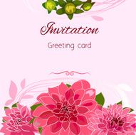 Romantic flower greeting card with dahlias and copy space