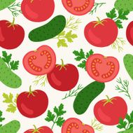 Seamless pattern with cucumbers tomatoes dill and parsley