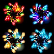 Festive patterned firework bursting in various shapes sparkling pictograms set N7