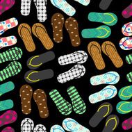 colorful variation of flip flops summer shoes dark seamless pattern