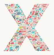 Letter X on Holiday Christmas White Background