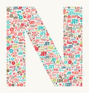 Letter N on Holiday Christmas White Background