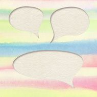 Colorful watercolor brush strokes lines light grainy paper speeche bubble