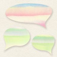 Colorful watercolor brush strokes lines speeche bubble on light grainy