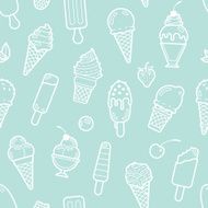Vector cute mint seamless pattern with ice creams N2