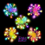 Festive patterned firework bursting in various shapes sparkling pictograms set N13