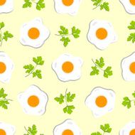 Seamless pattern with eggs and sprigs of parsley