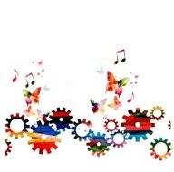 Colorful vector gears background with butterflies