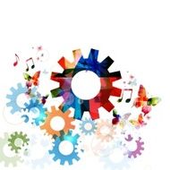 Colorful vector gears background with butterflies N2