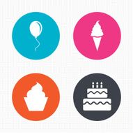 Birthday party icons Cake with ice cream symbol N8