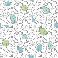 Vector Gray Green Blue Swirl Branches Leaves Seamless Pattern
