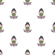 Vector cartoon meditating yoga girl seamless pattern