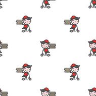 Vector minimalistic young delivery boy character seamless pattern