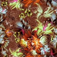 Seamless pattern Tropical exotic flowers drawn in pencil and watercolo N11