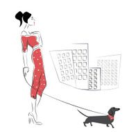 Girl walking her dachshund N2