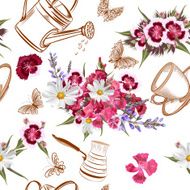 Floral seamless vector pattern with flowers in watercolor style N3