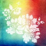Watercolor painting Blue white pink yellow gradient with flowers