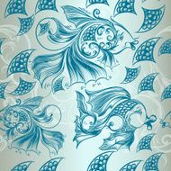 Vector seamless pattern for wallpaper design with swirls and fis