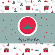 Christmas greeting card with gift box snowflake tree N2