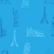 Doodle Travel pattern World famous landmarks N2