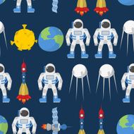 Cosmic seamless pattern Earth and astronaut Space rocket ship