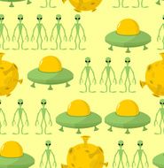 UFO and alien seamless pattern Vector background