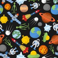 Space seamless pattern Planets and rockets UFO alien sate N2