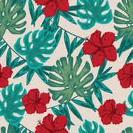 Seamless tropical pattern with flowers and leaves N2