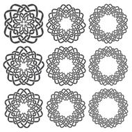 Nine circular decorative elements with stripes braiding for design