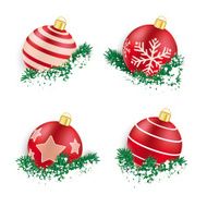 Red Christmas Baubles in Twigs Snow