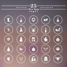 Icons flat is the new year on white blur background N4