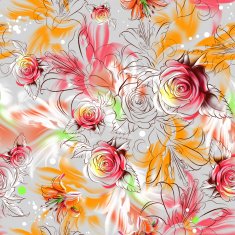 Seamless pattern Tropical exotic flowers drawn in pencil and watercolo N5