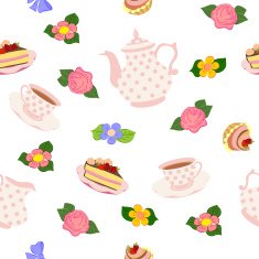 Vector repeating pattern from the kettle cups cake cupcakes flowers N3