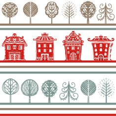 Seamless pattern with buildings trees N2