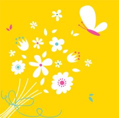 Cute yellow flowers and butterfly-illustration