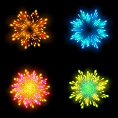 Festive patterned firework bursting in various shapes sparkling pictograms N3