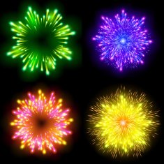 Festive patterned firework bursting in various shapes sparkling pictograms N5